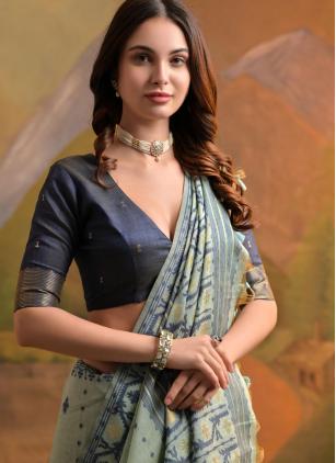 
                      Sea Green Weaving Cotton Classic Saree