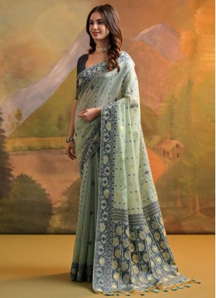 
                      Sea Green Weaving Cotton Classic Saree