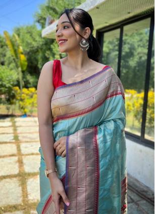 
                      Silk Aqua Blue Woven Classic Saree