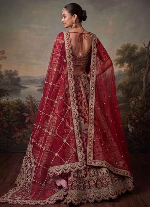 
                      Silk Bridal Peppy Red Beads Designer Lehenga Choli
