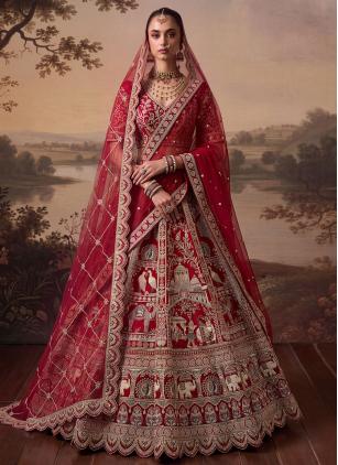 
                      Silk Bridal Peppy Red Beads Designer Lehenga Choli