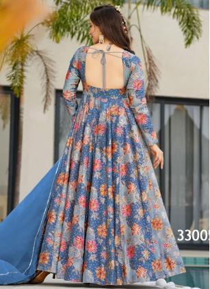 
                      Plus Size Multi Colored Silk Designer Gown with Dupatta