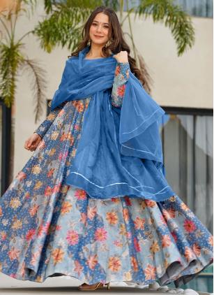
                      Plus Size Multi Colored Silk Designer Gown with Dupatta