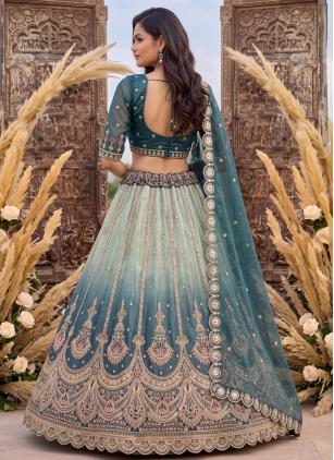 
                      Silk Embroidered Aqua Blue Lehenga Choli