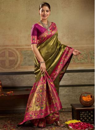 
                      Green Silk Meenakari Work Traditional Saree