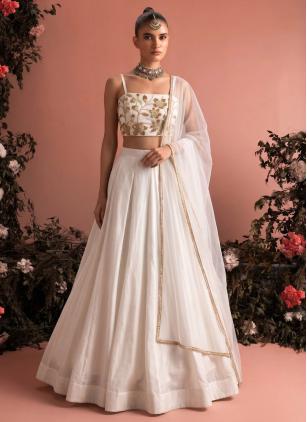 
                      Silk Off White Designer Lehenga Choli for Bridesmaids