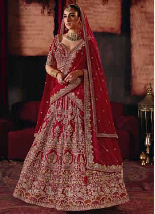 
                      Silk Red Designer Lehenga Choli For Bride
