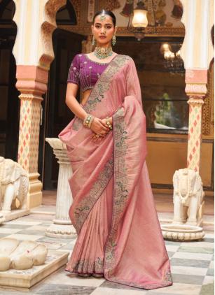 
                      Tissue Pink Contemporary Saree With Stitched Blouse