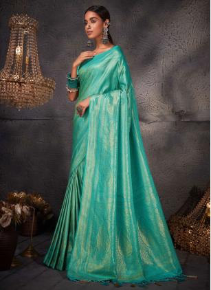 
                      Turquoise Kanjivaram Silk Weaving Contemporary Saree