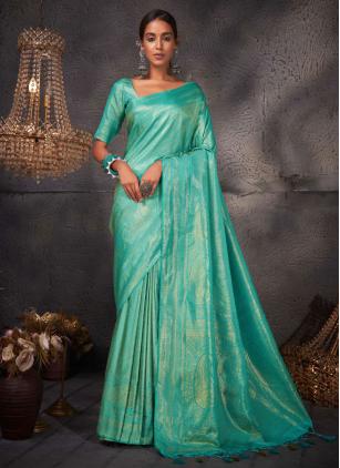 
                      Turquoise Kanjivaram Silk Weaving Contemporary Saree