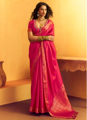 
                      Tussar Silk Pink Trendy Saree