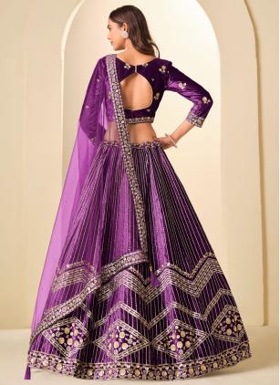 
                      Velvet Embroidered Purple Sangeet Lehenga Choli