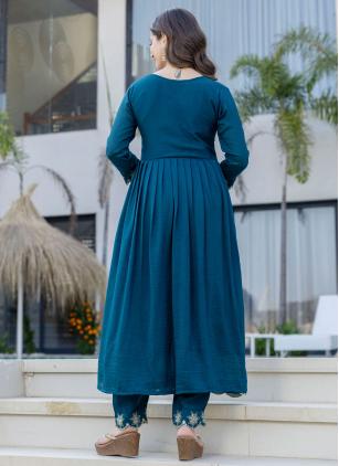 
                      Vichitra Silk Teal Embroidered Readymade Salwar Suit