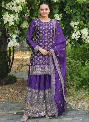 
                      Violet Chinon Palazzo Suit