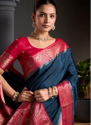 
                      Viscose Ceremonial Blue Woven Trendy Saree