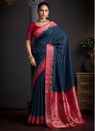 
                      Viscose Ceremonial Blue Woven Trendy Saree