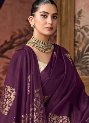 
                      Viscose Ceremonial Purple Weaving Saree