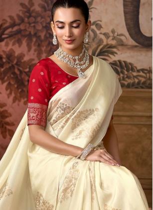 
                      Viscose Cream Weaving Classic Saree