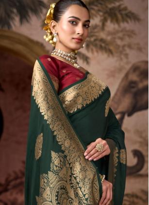 
                      Viscose Green Weaving Work Saree