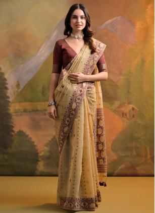 
                      Weaving Cotton Beige Classic Saree