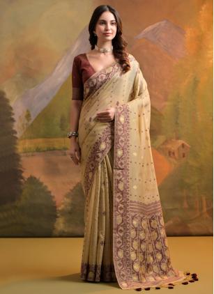 
                      Weaving Cotton Beige Classic Saree