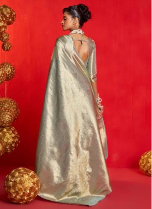 
                      Weaving Kanchipuram Silk Sea Green Trendy Saree