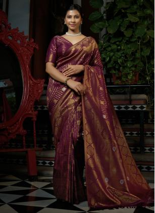 
                      Purple Weaving Work Kanjivaram Silk Classic Saree