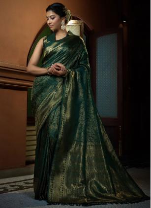 
                      Weaving Kanjivaram Silk Green Contemporary Saree