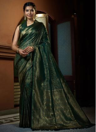 
                      Weaving Kanjivaram Silk Green Contemporary Saree