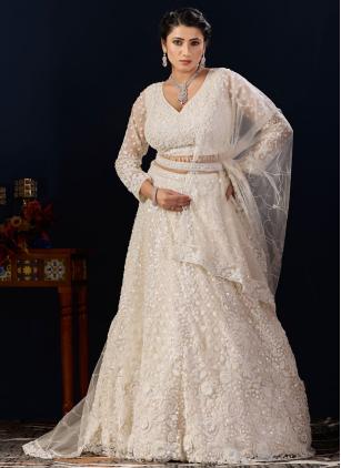 
                      White Bridal Embroidered Designer Lehenga Choli