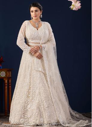 
                      White Bridal Embroidered Designer Lehenga Choli