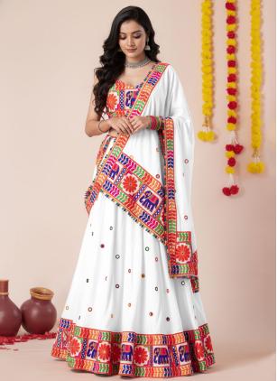 
                      White Embroidered Rayon Trendy Lehenga Choli