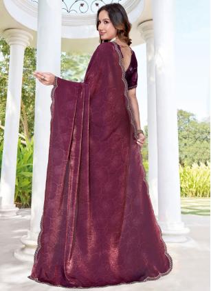 
                      Wine Digital Print Fandy Contemporary Saree