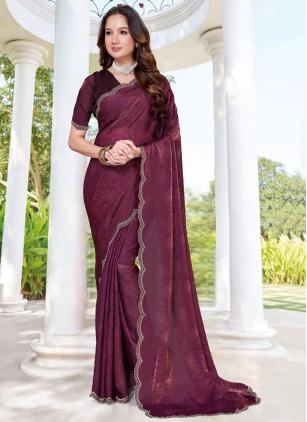 
                      Wine Digital Print Fandy Contemporary Saree