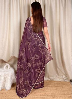Wine Fandy Beads Classic Saree - 1