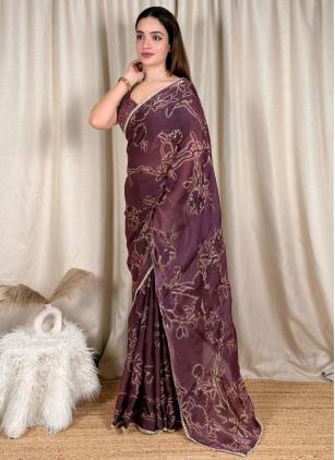 Wine Fandy Beads Classic Saree - 2