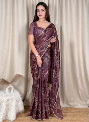 Wine Fandy Beads Classic Saree