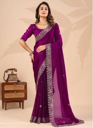 
                      Wine Festival Embroidered Fandy Classic Saree