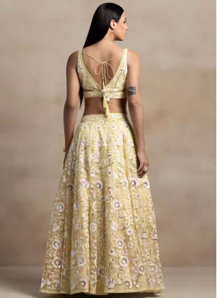 
                      Yellow Embroidered Net Lehenga Choli