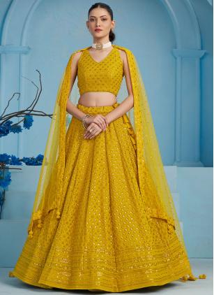 
                      Yellow Georgette Haldi Function Lehenga Choli