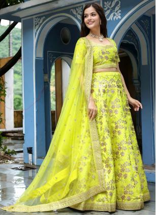 
                      Yellow Silk Embroidered Ceremonial Lehenga Choli