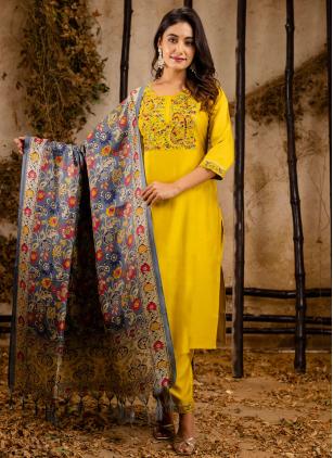 
                      Embroidered Yellow Viscose Pakistani Style Suit