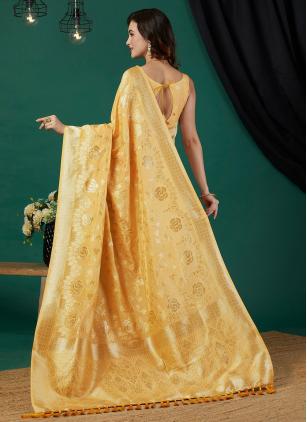 
                      Yellow Crepe Silk Weaving Classic Saree