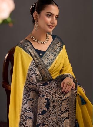 
                      Yellow Woven Work Viscose Trendy Saree
